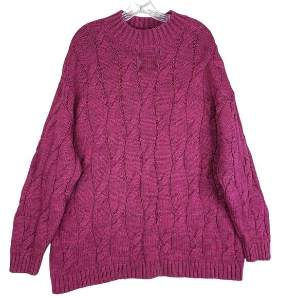 Lands End Sweater Women’s Plus Size 1X Magenta Purple Pullover Cable Knit Cotton - Picture 2 of 9
